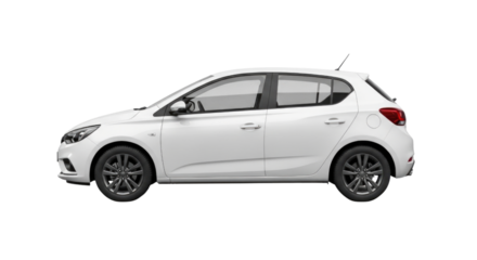 White Hatchback Car transparent bg, cutout PNG