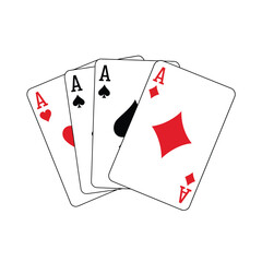 Four aces playing cards hand a royal flush poker game winning combination for gambling and casino illustration