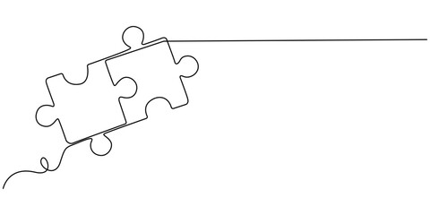 Continuous line drawing of puzzle game jigsaw design vector, Puzzle design continuous single line art drawing of vector illustration,  Puzzle game outline line design. Hand drawn one line vector. 