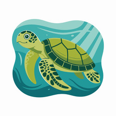 Cute sea turtle swimming gracefully through sunlit ocean waves underwater life aquatic animal illustration