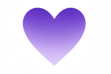 Purple gradient heart symbolizing love, passion, and romance, featuring a smooth color transition on transparent background