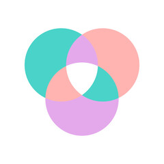 Simple Venn diagram of three overlapping circles. Modern infographic chart isolated on white background, suitable for analysis, comparison, and educational graphics.