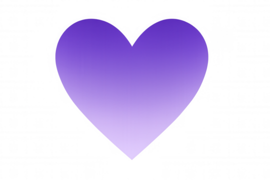 Purple gradient heart symbolizing love, passion, and romance, featuring a smooth color transition on transparent background