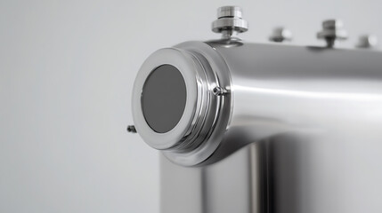 Polished Metal Machine Part: Precision engineering on display. Sleek metal, sophisticated design, and industrial equipment in a modern, clean aesthetic.