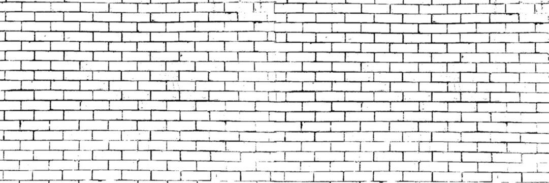 Black and white seamless pattern with realistic brick wall. Abstract vector texture in the grunge style with old horizontal brickwork. Relief repeating background,