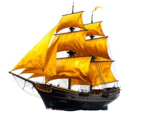 Maritime Sailboat with Golden Yellow Sails and Black Hull PNG