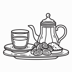 Traditional Arabic tea with dates and sugar on a plate image vector