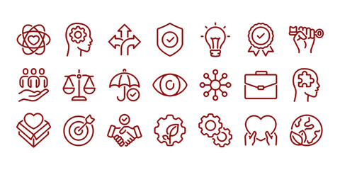 Business ethics and core values editable stroke outline icons set isolated on transparent background flat vector illustration.