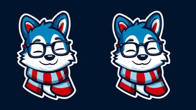 Cartoon wolf character wearing glasses and scarf with a dark background