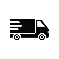 Black delivery van with motion lines on transparent background icon design