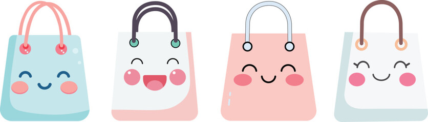 Cute cartoon shopping bangs with happy faces.