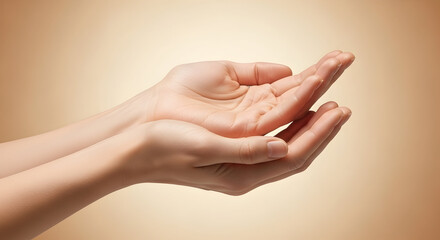 Close-up of a Pair of Human Hands Gently Clasped Together with Soft Lighting and Neutral Background for Wellness and Care Concepts