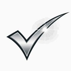 Metallic Chrome Checkmark with Lens Flare | Sleek 3D Silver Tick Symbol | Modern Minimalist Success Icon