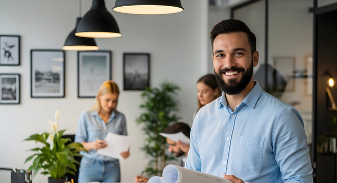 Professional diverse business team working together in modern office space with digital devices and collaborative environment for corporate success