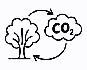 Carbon Cycle Representation Showcasing Trees Absorbing Carbon Dioxide and Contributing to Environmental Balance Featuring Arrows Representing the Exchange Process