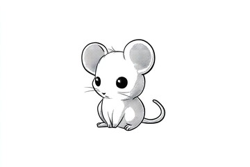 Adorable cartoon mouse illustration in minimalist black and white style