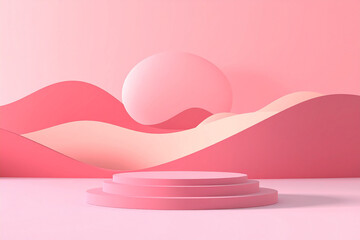 Ultra-modern minimalist premium 3D background with a curved white shell podium and steps, casting a sharp diagonal shadow on a pristine white wall.