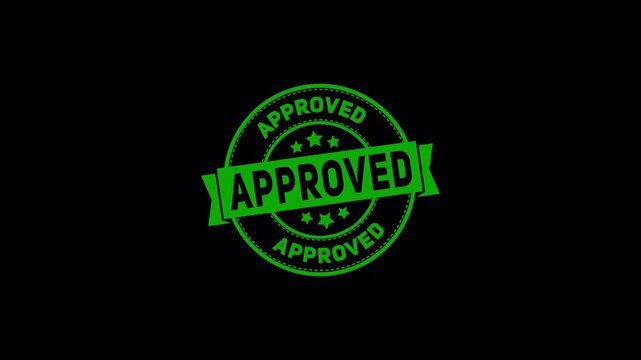 Green Approved Rubber Stamp Pressing Down Animation Loop Alpha Channel Transparent Background for easy overlay. Symbol Of Validation, Success And Confirmation.