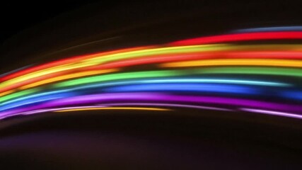 A mesmerizing abstract background features a dynamic sweep of glowing, vibrant light trails in a full spectrum of rainbow colors. These luminous streaks curve gracefully across a dark backdrop, creati - Powered by Adobe