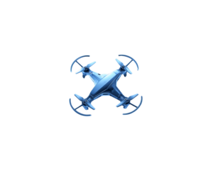 Blue glowing drone flying isolated on transparent background