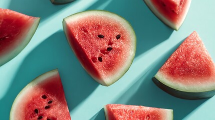 Fresh watermelon slices on blue background summer fruit healthy eating refreshing snack juicy watermelon diet 100