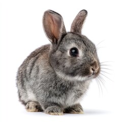 Fototapeta premium Adorable gray bunny rabbit portrait against white background