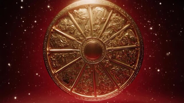 Rotating Chinese Zodiac Animal Wheel - Celestial Loop. This symbolic animation is perfect for astrology content, Lunar New Year greetings, and cultural presentations.
