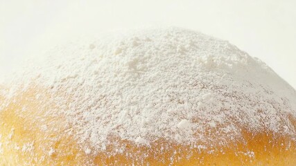 A close-up shot of a delicious-looking doughnut covered in powdered sugar, great for food and baking related concepts