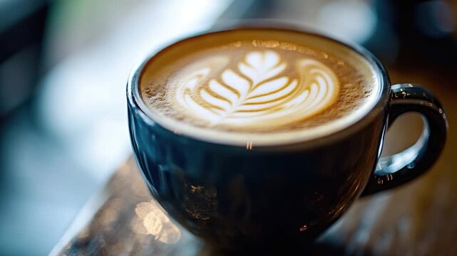 A close-up of a cup of coffee on a table, great for food and drink related concepts or everyday life scenes