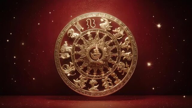Rotating Chinese Zodiac Animal Wheel - Celestial Loop. This symbolic animation is perfect for astrology content, Lunar New Year greetings, and cultural presentations.