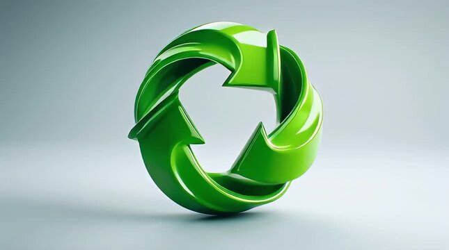 3D recycle logo glossy green arrows forming a circle 4k video
