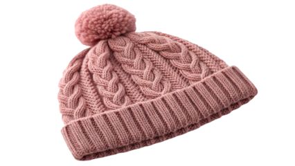 Warm Pink Knitted Beanie Hat with Pom Pom for Winter Fashion Accessories and Cold Weather Protection