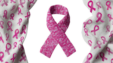 Pink Awareness Ribbon with Patterned Fabric Background 