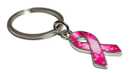 Pink Ribbon Awareness Key chain Accessory on white background