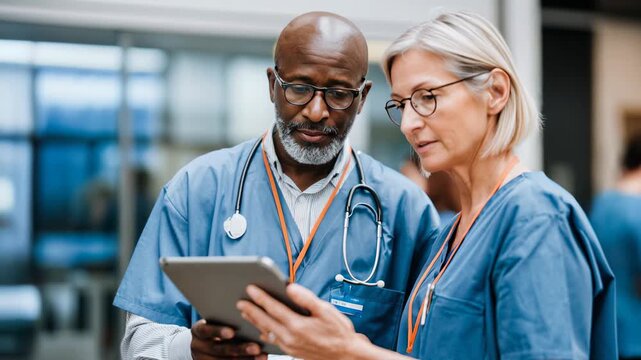 Medical colleagues compare notes on tablet, trust and care in action for hospital recruitment, telehealth launches, and health tech case studies.