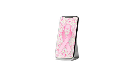 Smartphone with Pink Ribbon Awareness Wallpaper on white background