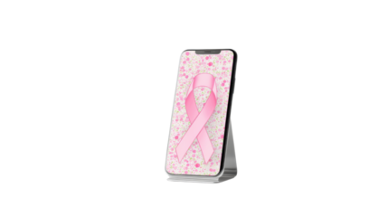 Smartphone with Pink Ribbon Awareness Wallpaper on white background
