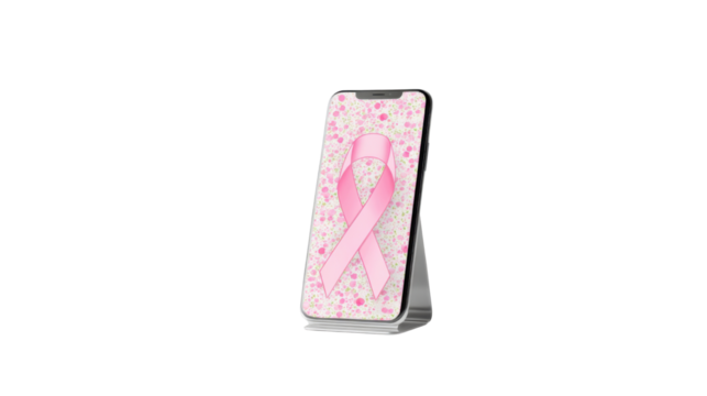 Smartphone with Pink Ribbon Awareness Wallpaper on white background