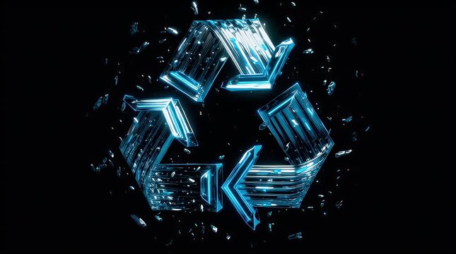 Eco recycle logo rotating holographic style glowing 4k video