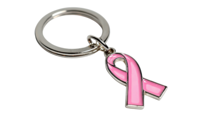 Pink Ribbon Awareness Keychain on white background