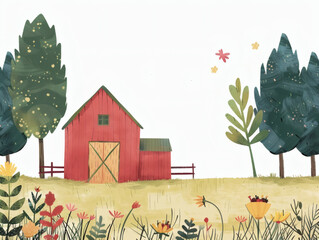 Rustic village farm drawing in color sketch, AI generated