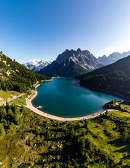 Alpine lake vista from above
