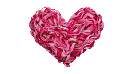 Heart Made of Pink Breast Cancer Awareness Ribbons on white background
