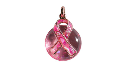 Pink Ribbon Glass Pendant on white background