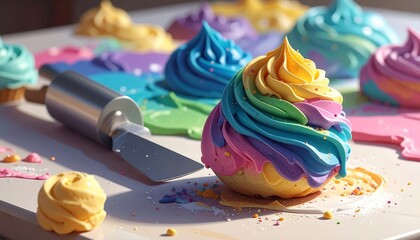 Colorful cupcakes with frosting and sprinkles