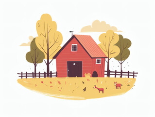 Rustic village farm drawing in color sketch, AI generated
