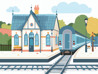 Train stop illustration in sketch, AI generated