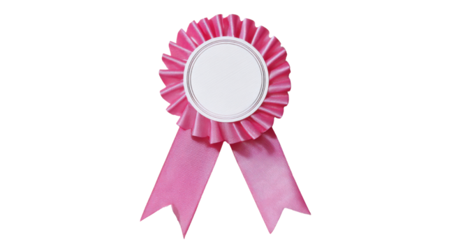 Pink Rosette Award Ribbon on white background