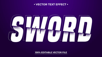 White Sword Text Effect With Slice Cut Effect Style on Purple Background Editable Vector File
