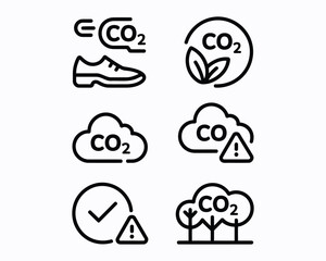 Collection of Carbon Dioxide Related Icons Showing Footprint Reduction and Environmental Concerns Through Footwear Greenery Cloud and Warning Symbols to Show Related Issues